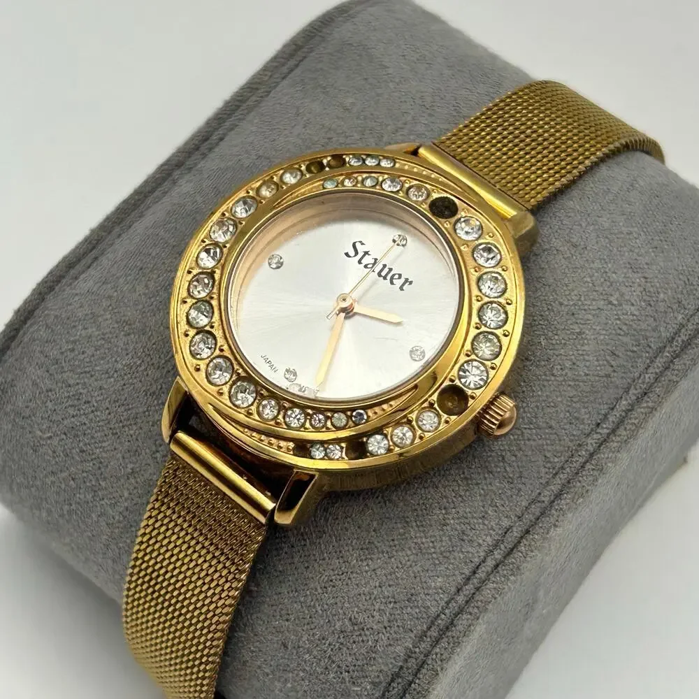 Stauer Gold-tone Swirling Stunner Crystal Bezel Women's Watch Working